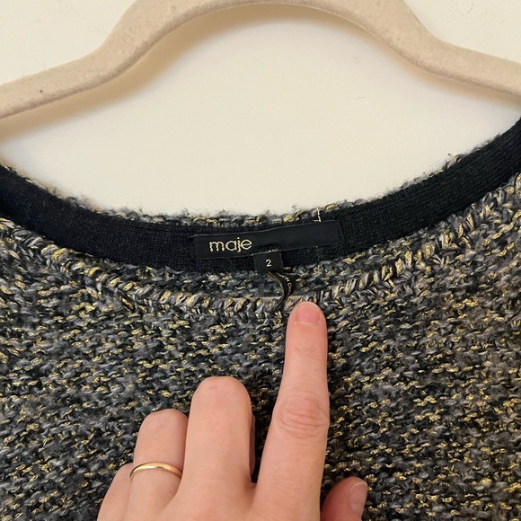 Maje Black, Blue, and gold metallic wool blend Crew Neck Sweater - Picture 2 of 6